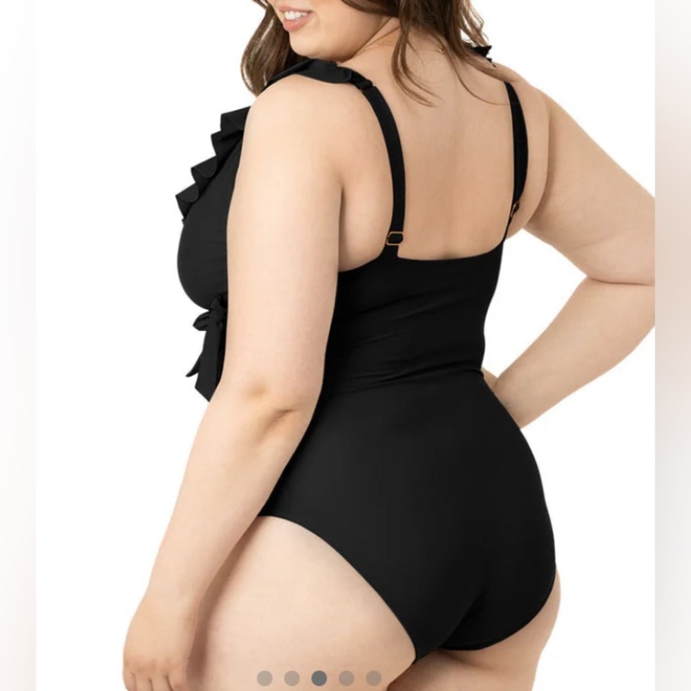 Kindred Bravely Black Ruffle Wrap Maternity & Nursing One Piece Swimsuit L - Picture 2 of 16